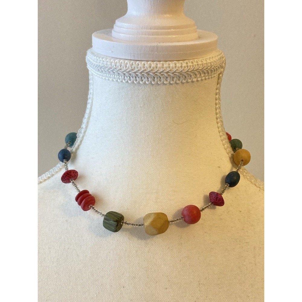 Colorful Chunky Choker Necklace Bohemian Artisan Artsy Beads Whimsical Eclectic